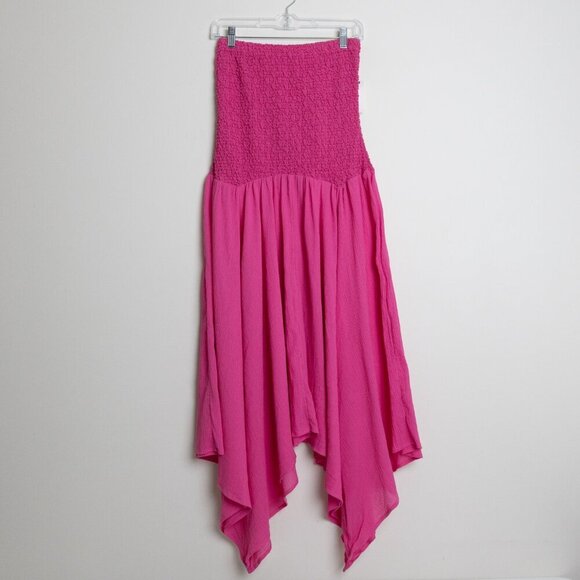 ✨ Anthropologie Strapless Smocked Cover Up Gauze Dress Hot Pink XS/ S - Picture 4 of 14